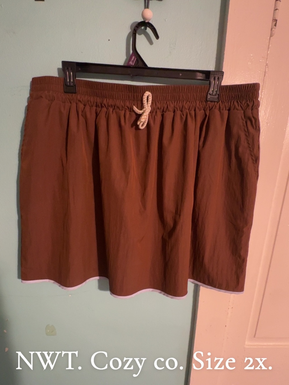 Brown Casual Elastic Waist Skirt with Drawstring